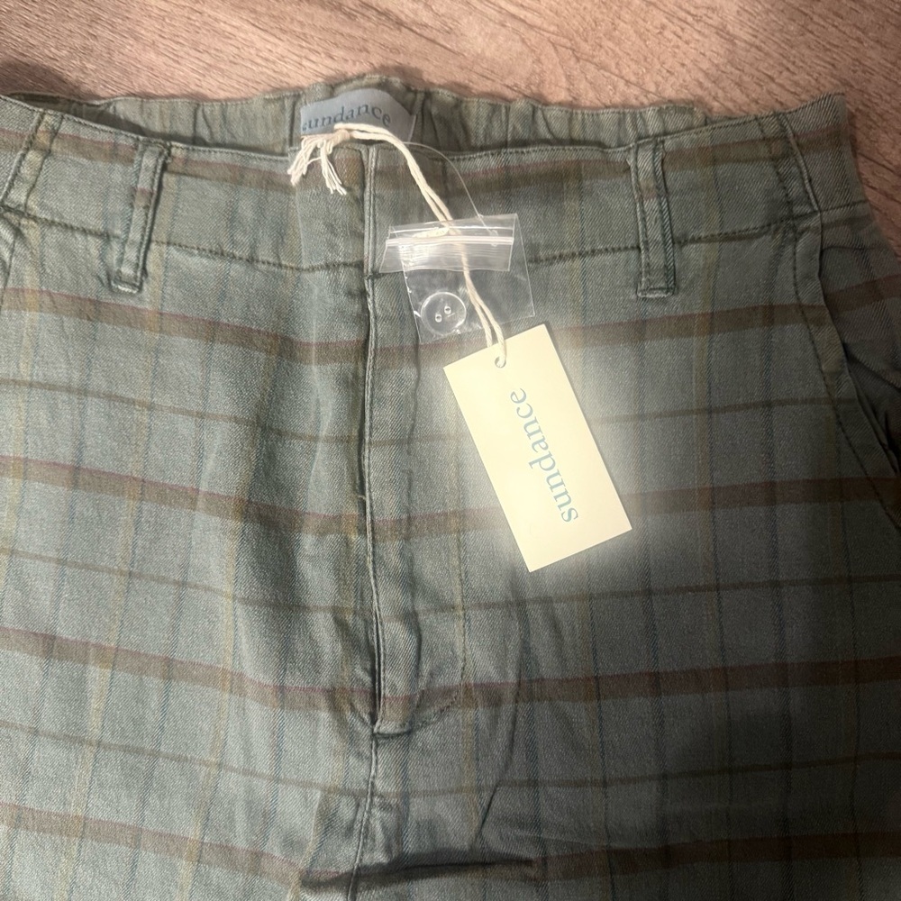 Sundance Green Plaid Linen Blend Pants Outdoor Fall Christmas Holiday Party NWT - Picture 2 of 4